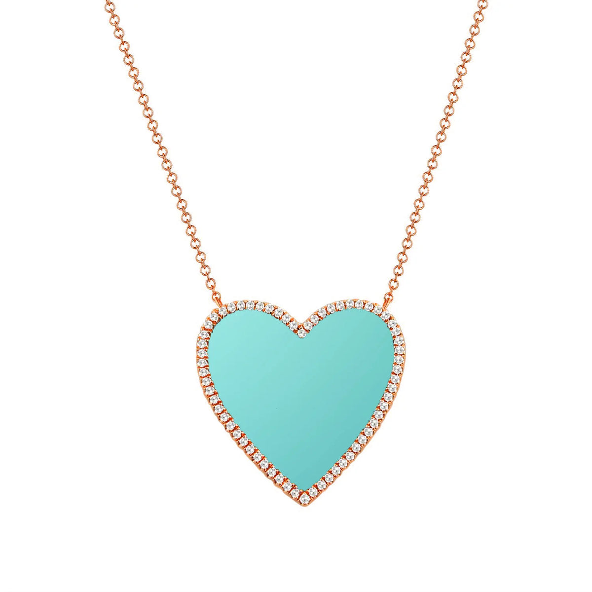 Turquoise Love Diamond Outline Heart Necklace