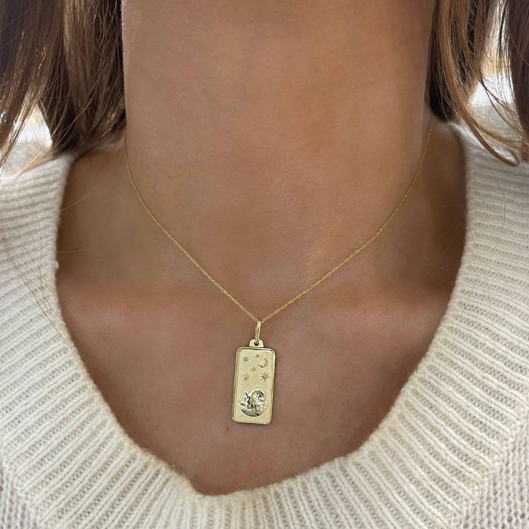 Zodiac 14k Gold Tag Necklace