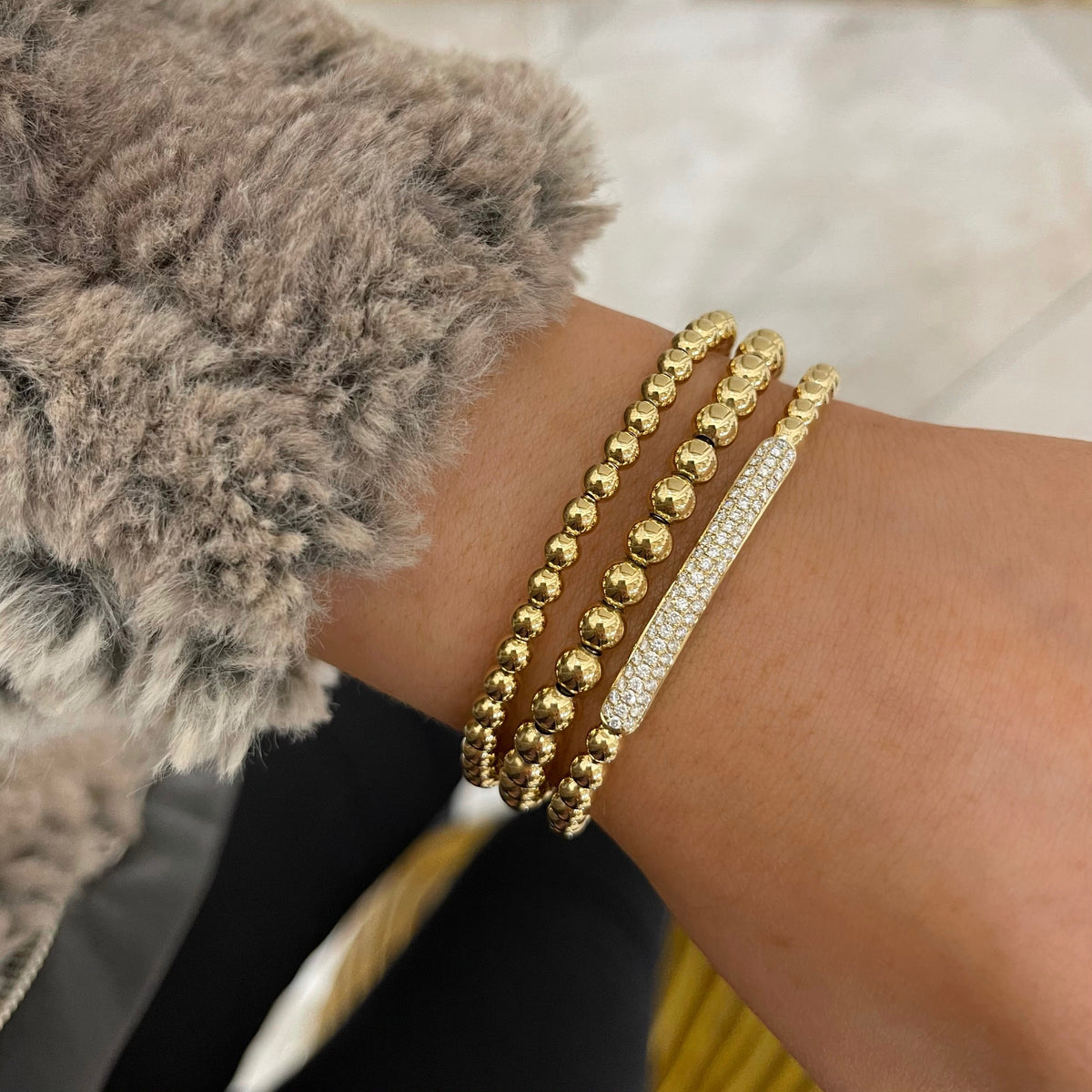 ite and Gold Beaded Bracelet Stack 4mm