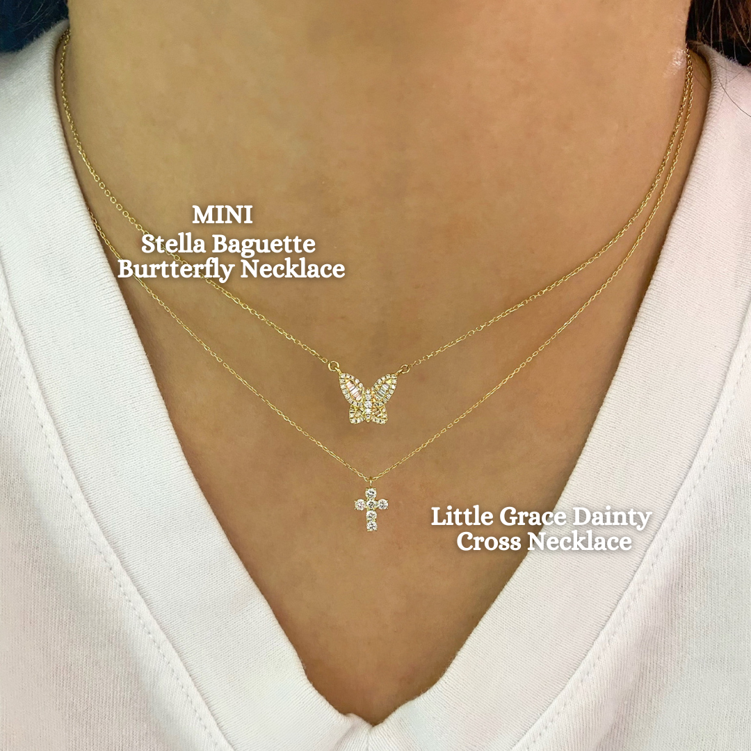 Stella Dainty Diamond Baguette Butterfly Necklace