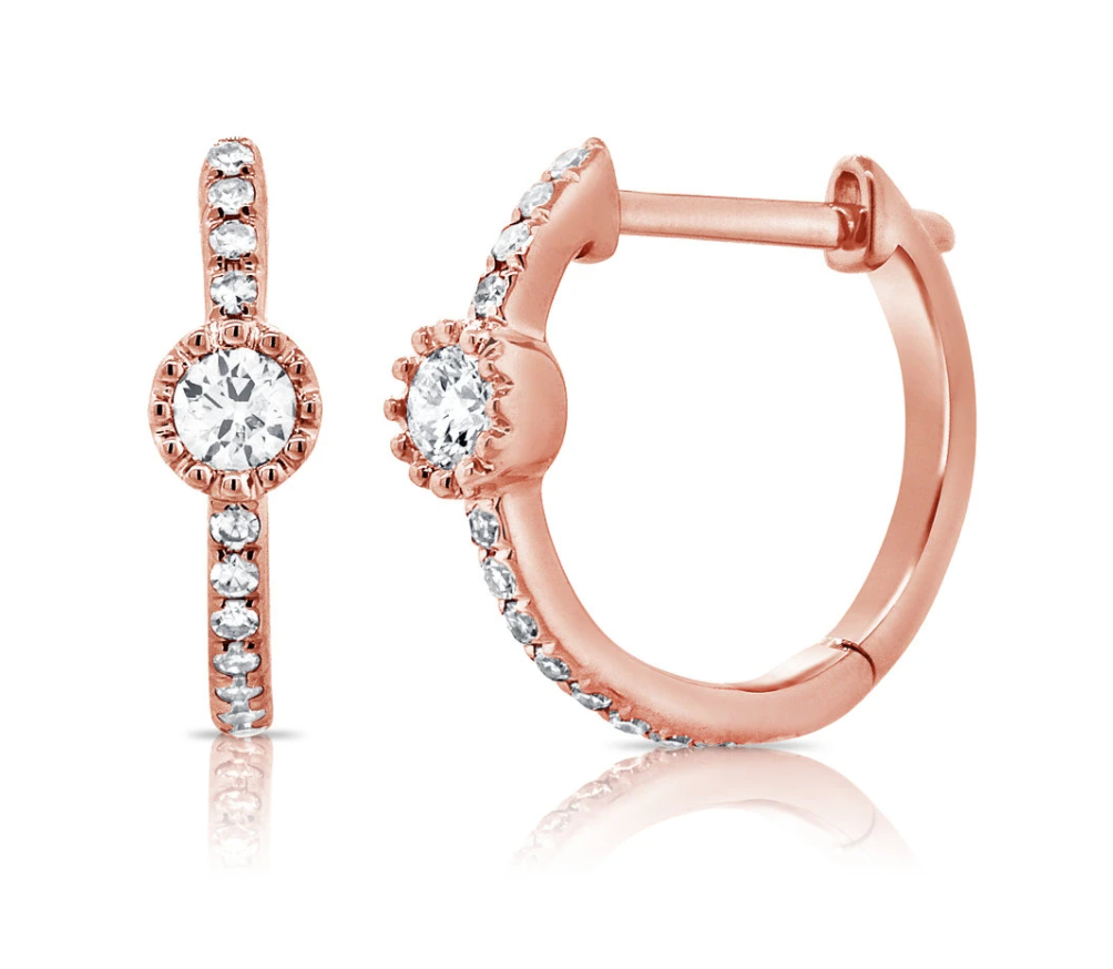 Brandi Bezel Diamond Huggie Earrings Rose Gold