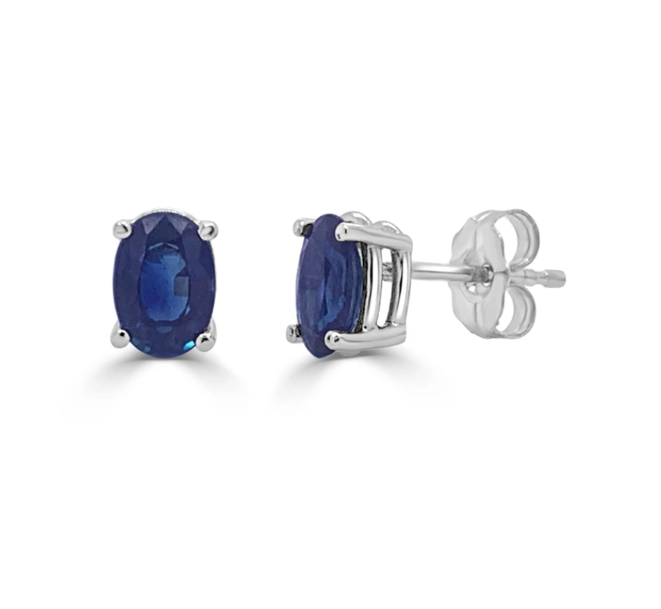 Blue Sapphire Oval Stud Earrings  on 14k White Gold Studs
