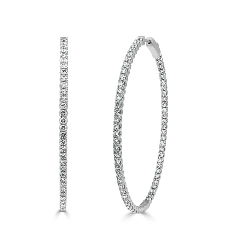 Natalia Double Sided Diamond Oval Hoop Earrings 4.09 ctw White Gold