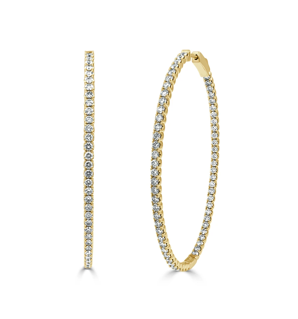 Natalia Double Sided Diamond Oval Hoop Earrings 4.09 ctw Yellow Gold