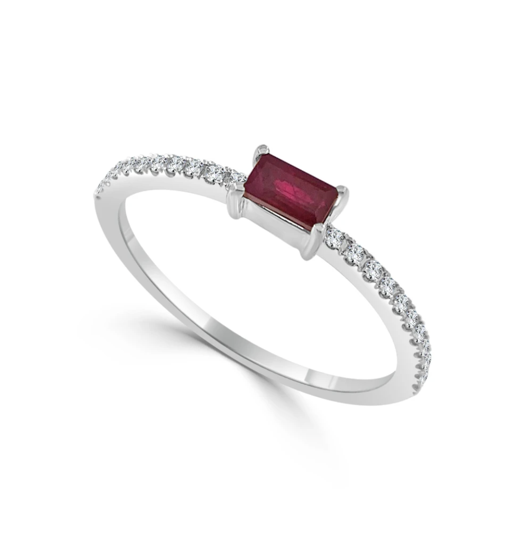 Ruby and Diamond Dainty Stacking Ring White Gold