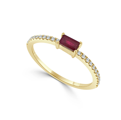 Ruby and Diamond Dainty Stacking Ring YG