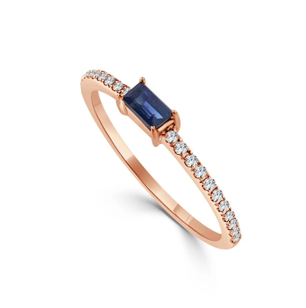 Blue Sapphire and Diamond Dainty Stacking Ring Rose gold