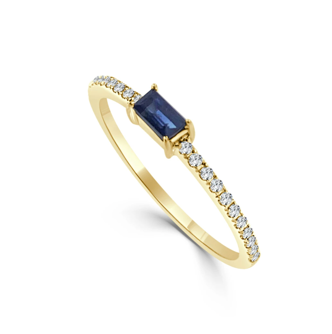 Blue Sapphire and Diamond Dainty Stacking Ring YG