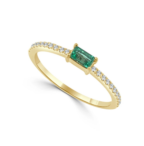 Emerald and Diamond Dainty Stacking Ring YG