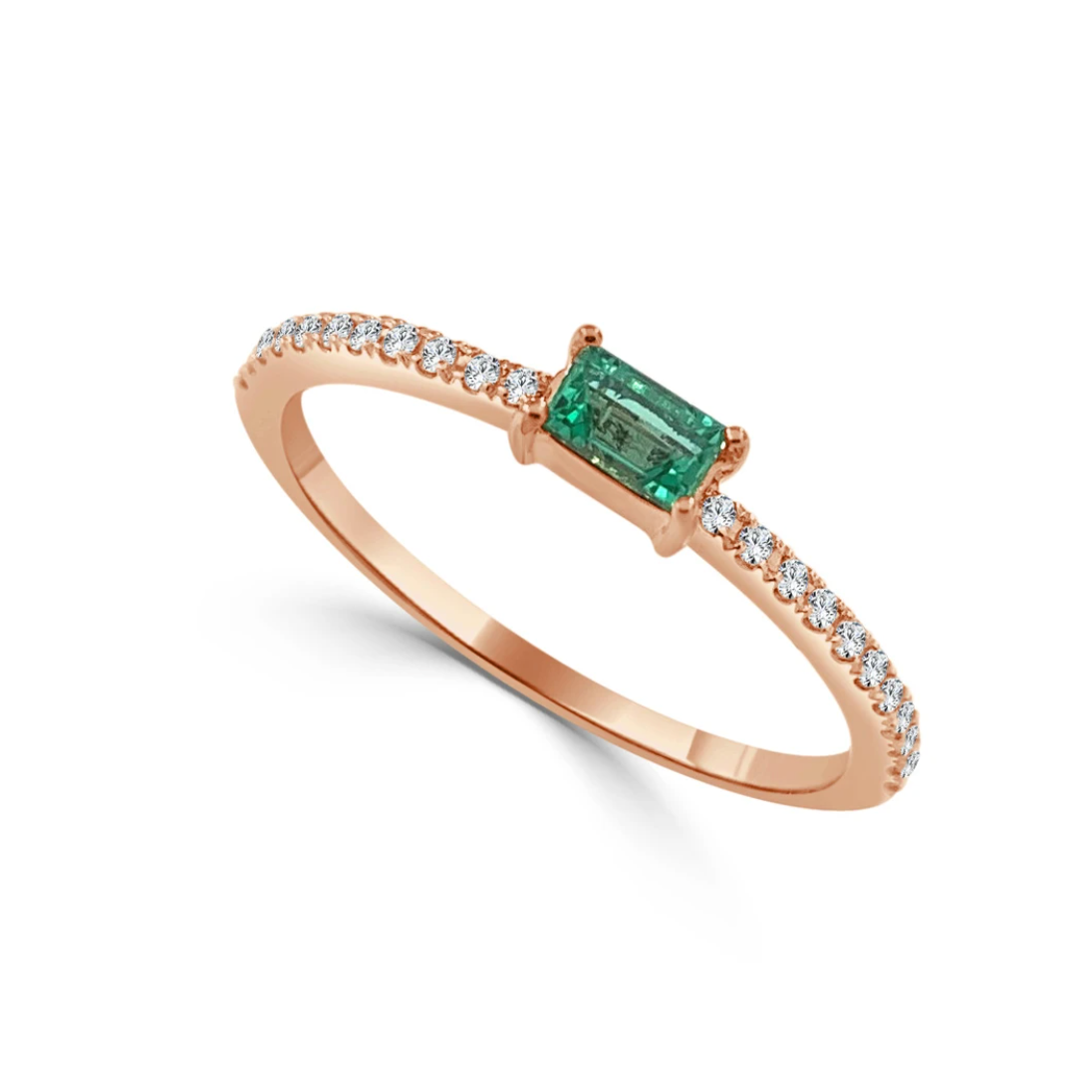 Emerald and Diamond Dainty Stacking Ring RG