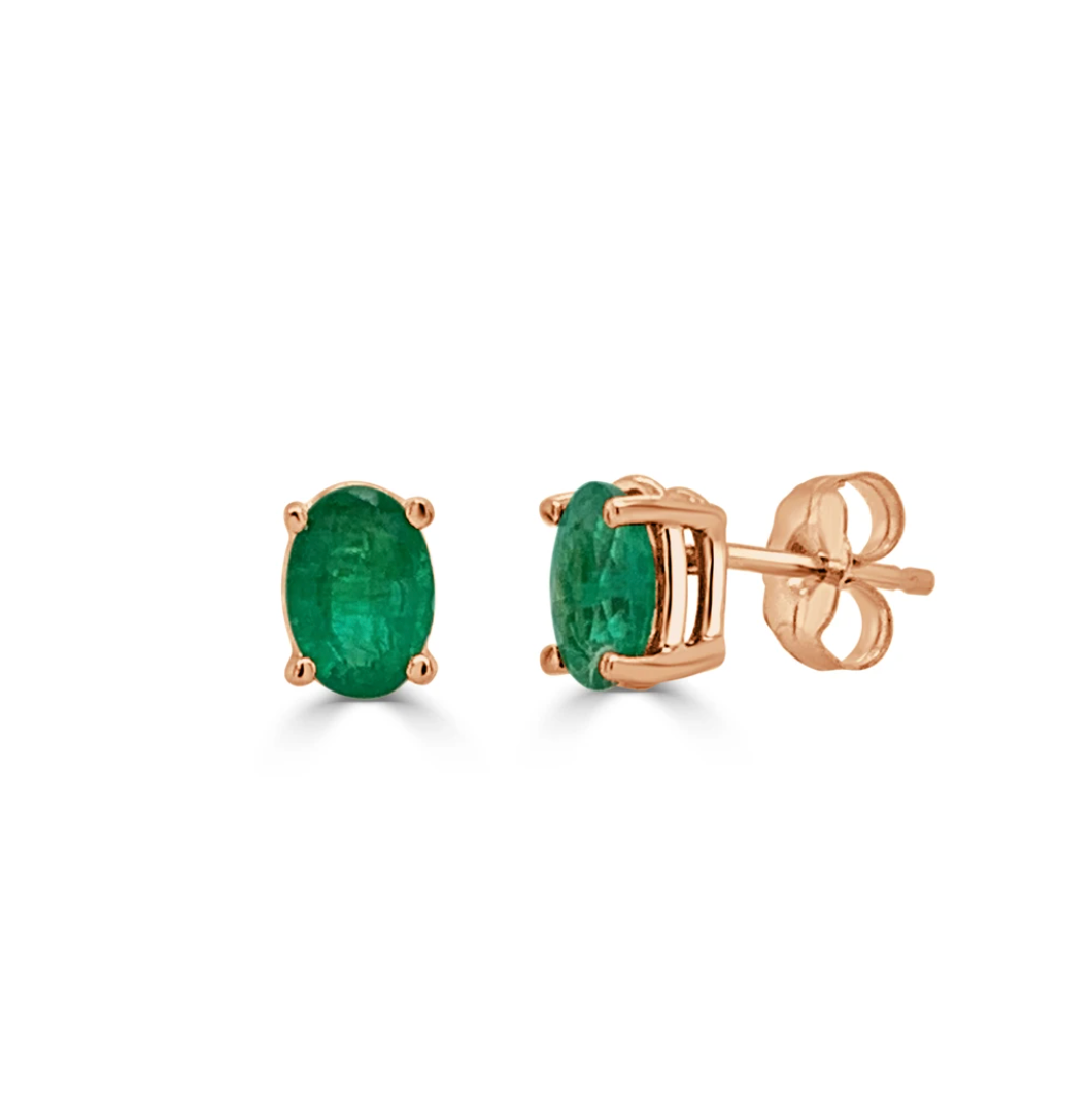 Emerald Oval Stud Earrings