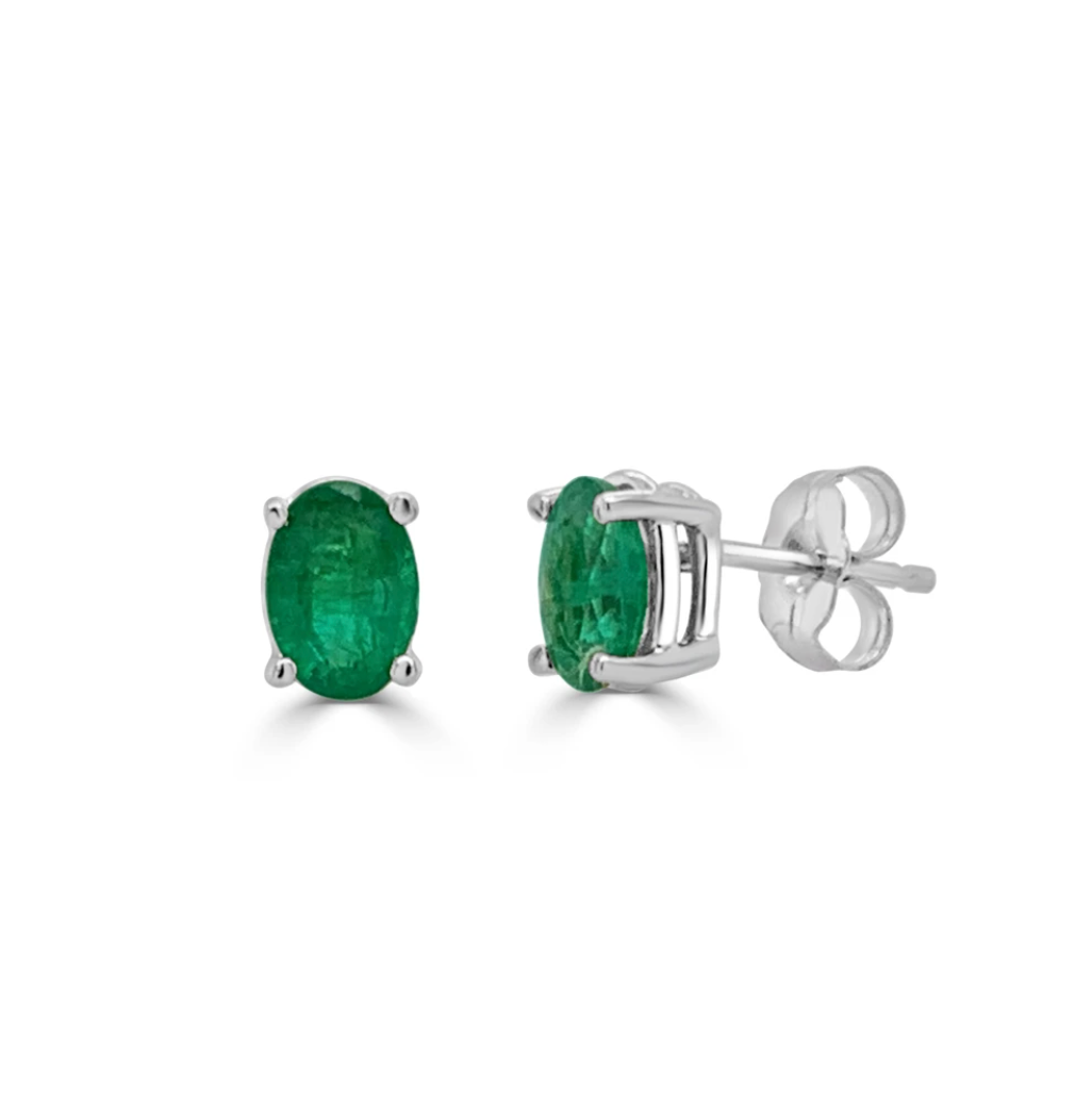 Emerald Oval Stud Earrings