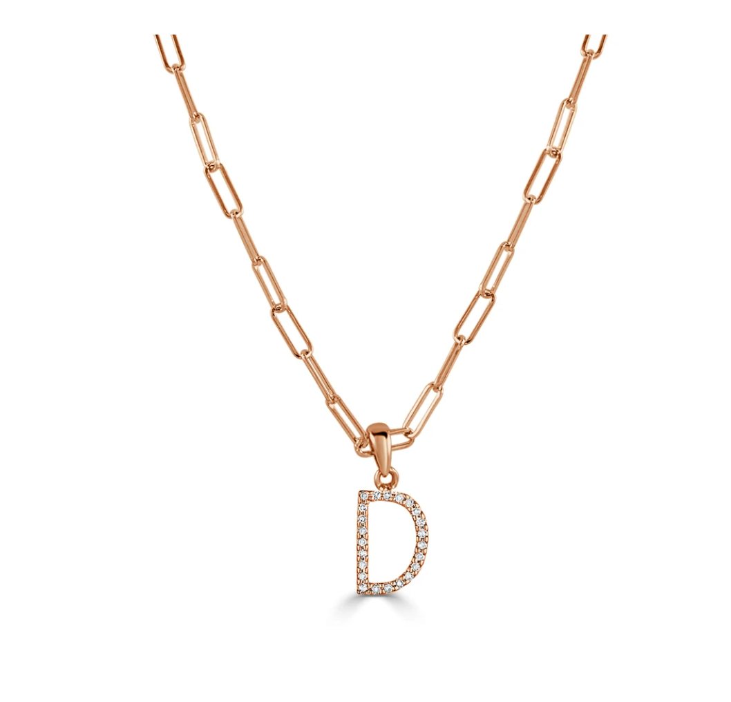 Tezza Paperclip Chain Necklace w/ Diamond Initial Charm