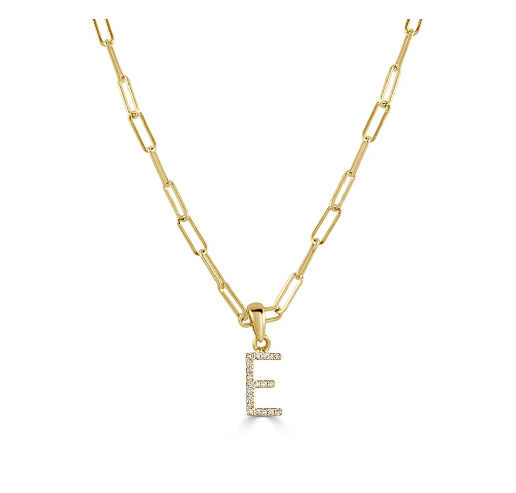 Tezza Paperclip Chain Necklace w/ Diamond Initial Charm