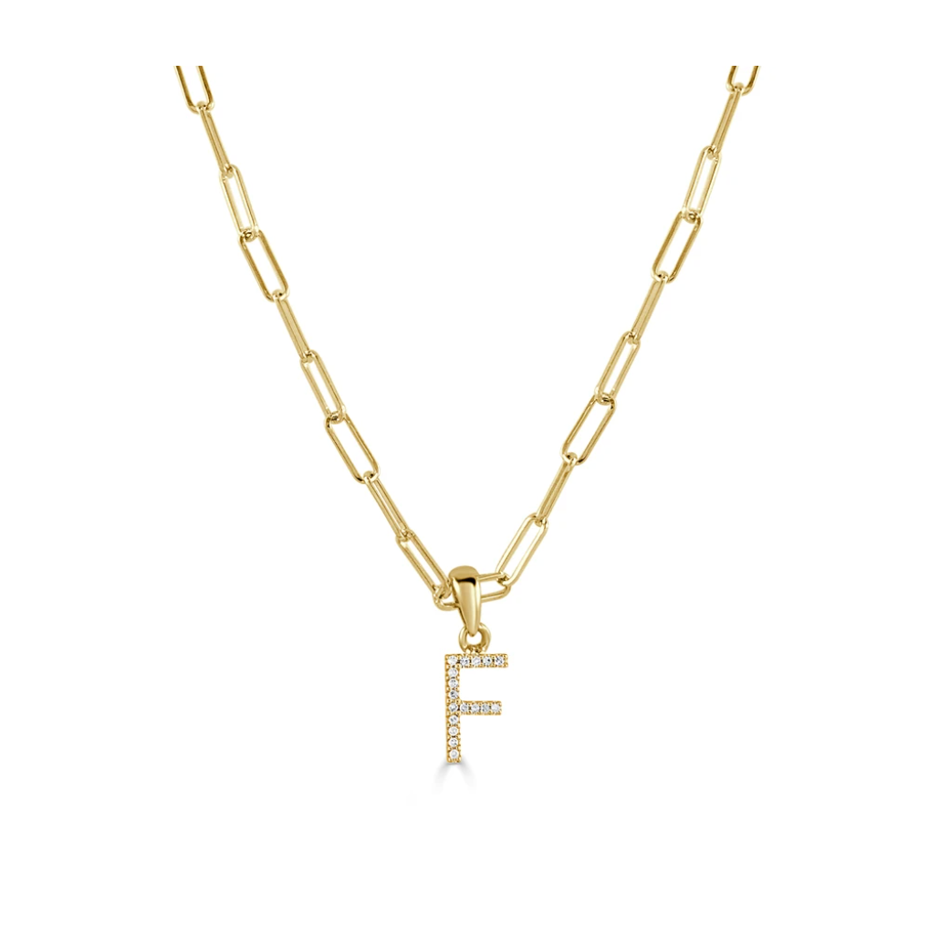 Tezza Paperclip Chain Necklace w/ Diamond Initial Charm