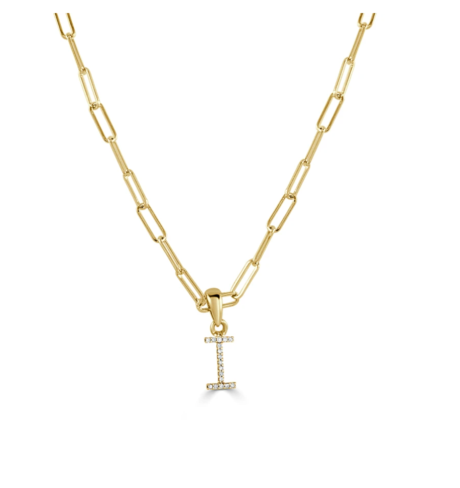 Tezza Paperclip Chain Necklace w/ Diamond Initial Charm