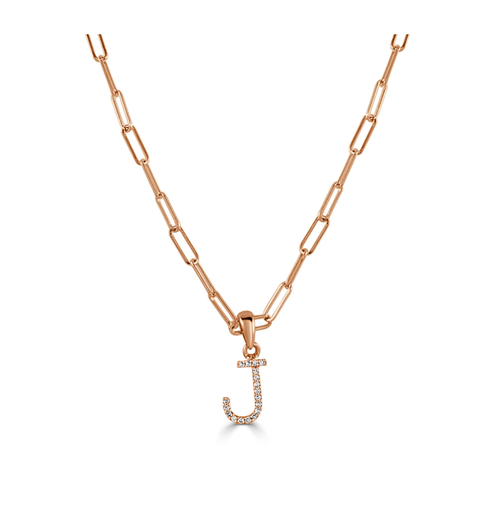 Tezza Paperclip Chain Necklace w/ Diamond Initial Charm