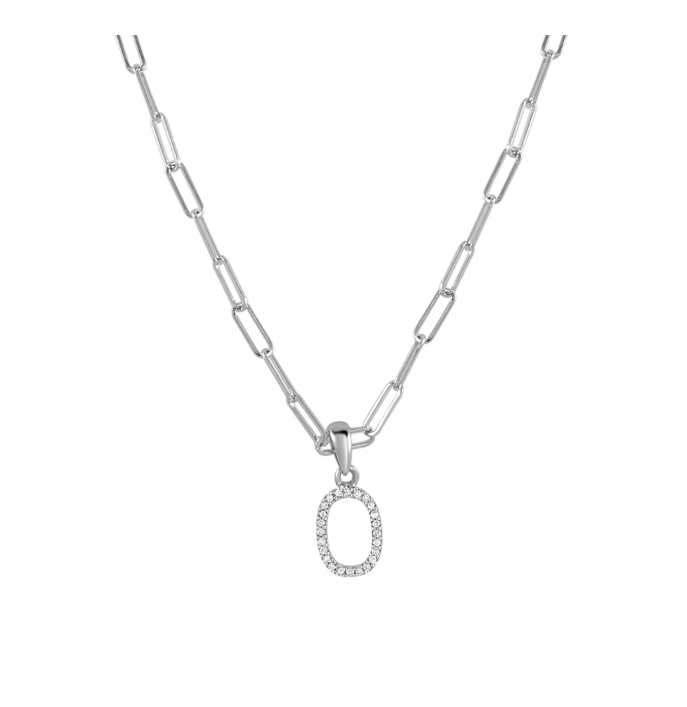 Tezza Paperclip Chain Necklace w/ Diamond Initial Charm