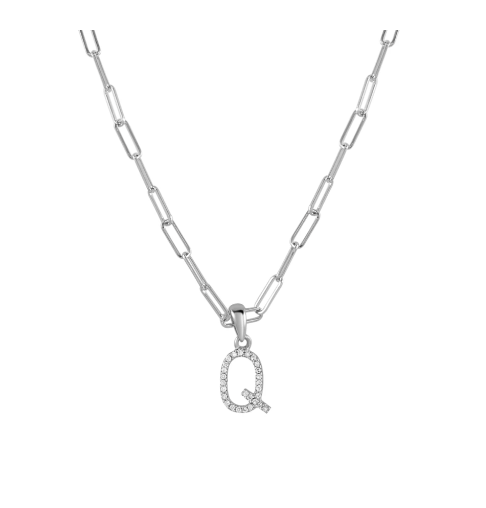 Tezza Paperclip Chain Necklace w/ Diamond Initial Charm