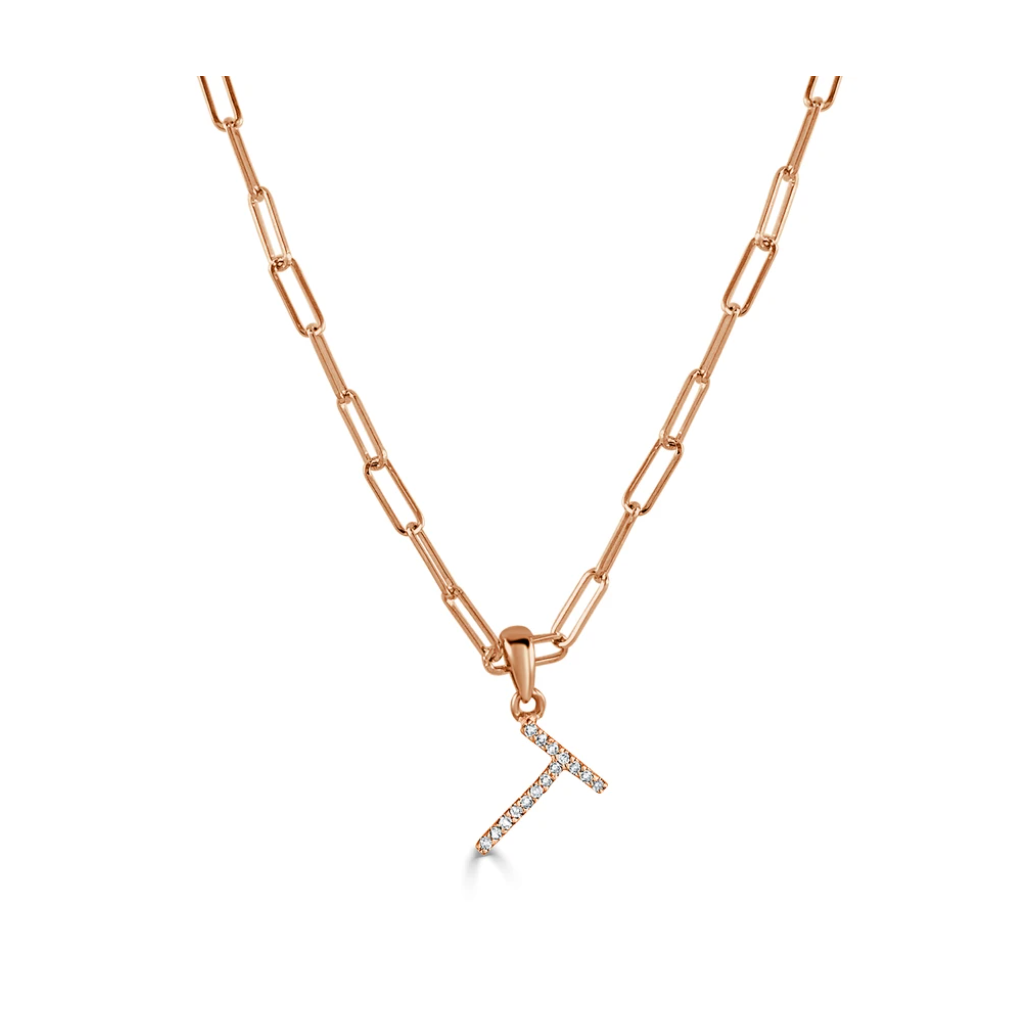 Tezza Paperclip Chain Necklace w/ Diamond Initial Charm