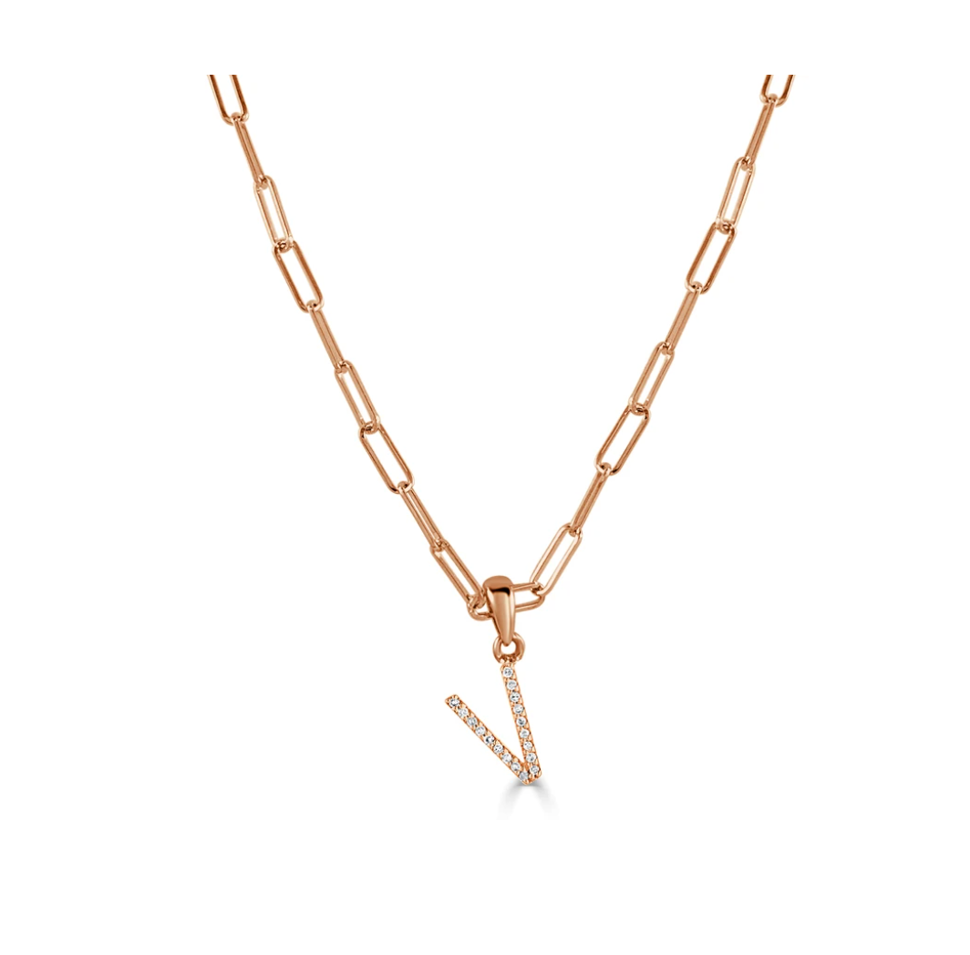 Tezza Paperclip Chain Necklace w/ Diamond Initial Charm