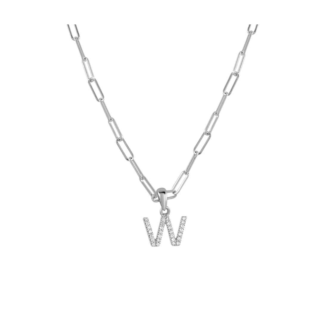 Tezza Paperclip Chain Necklace w/ Diamond Initial Charm