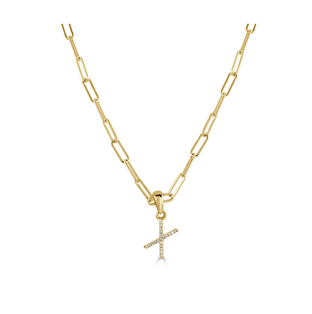 Tezza Paperclip Chain Necklace w/ Diamond Initial Charm