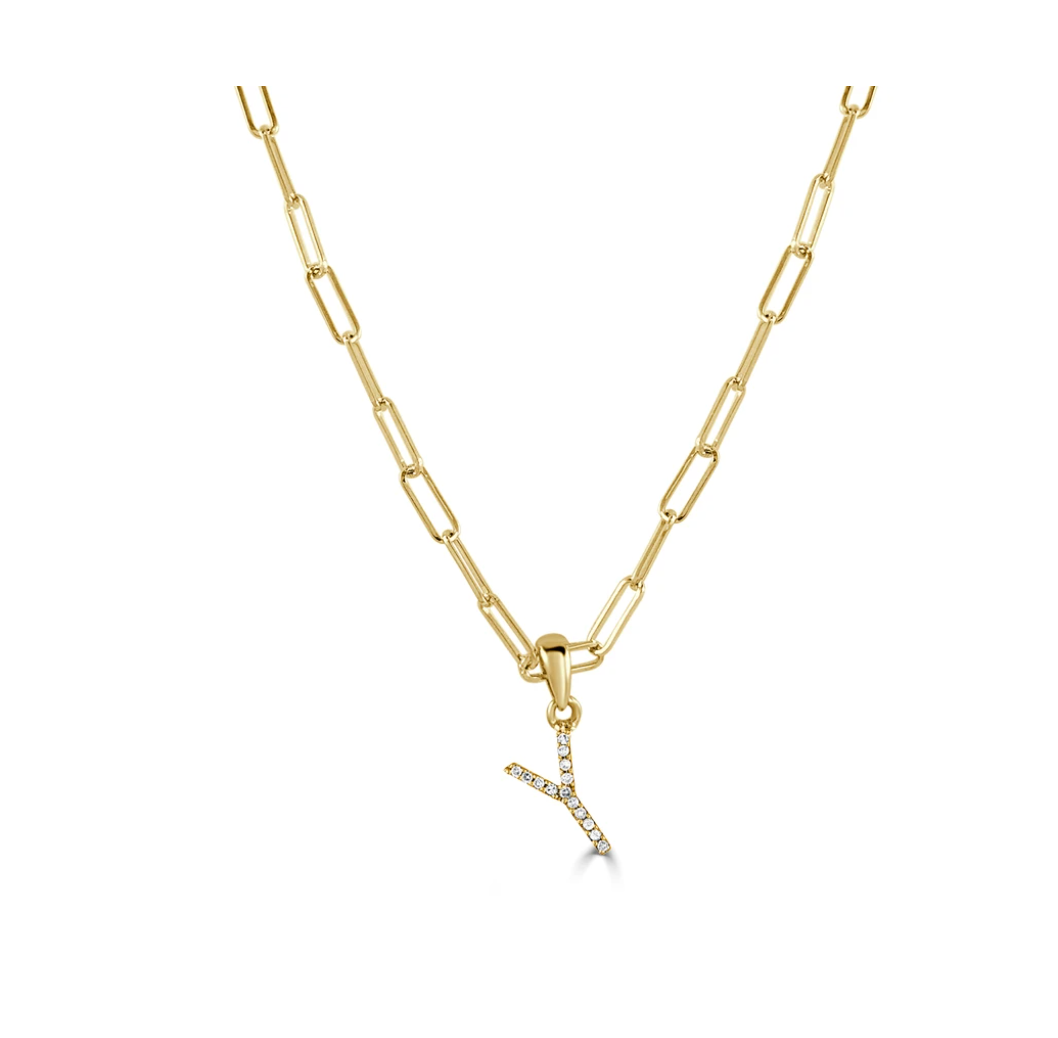 9ct Yellow Gold Diamond Initial Necklace – Temelli Jewellery