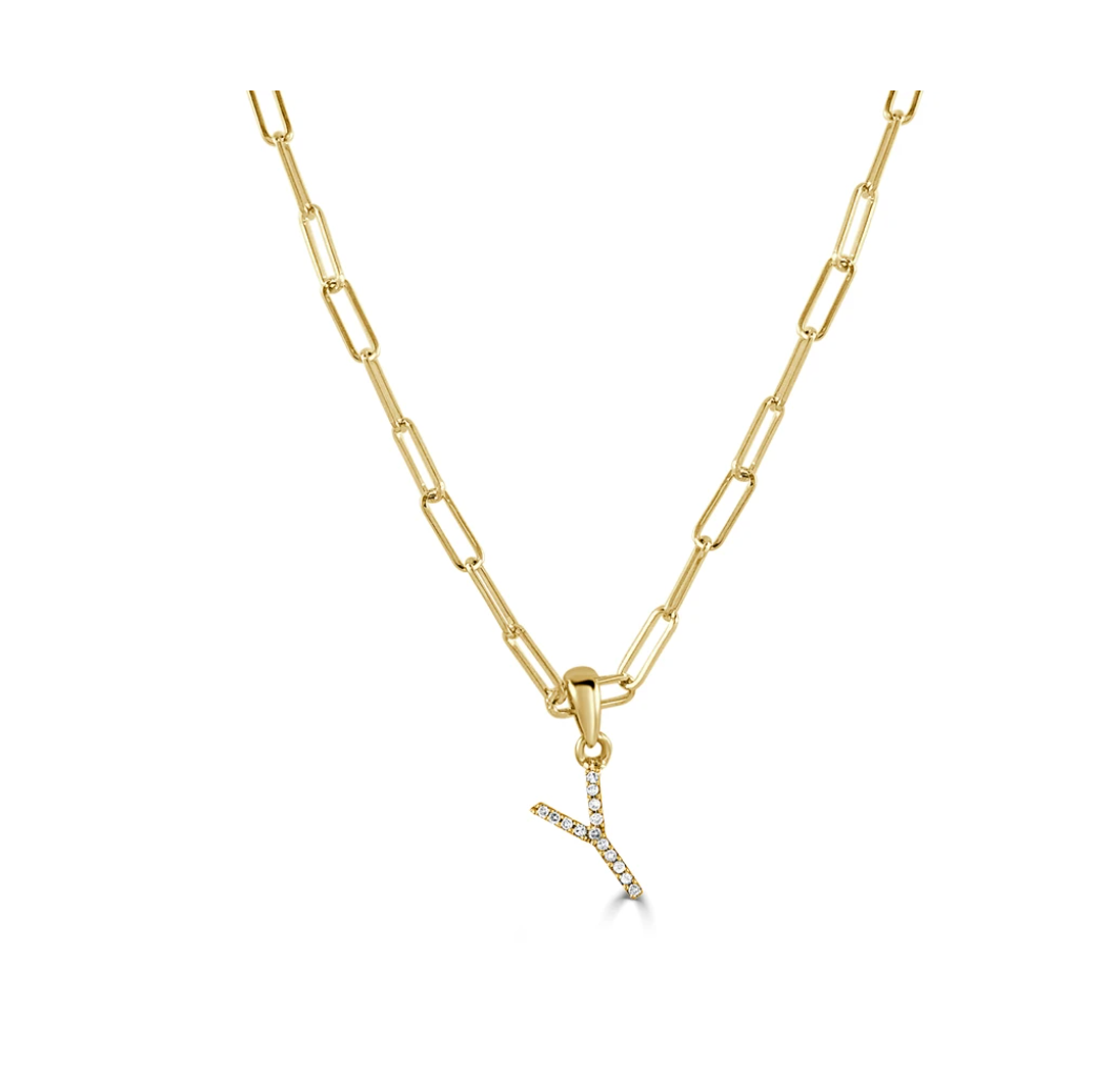 Tezza Paperclip Chain Necklace w Diamond Initial Charm RW Fine