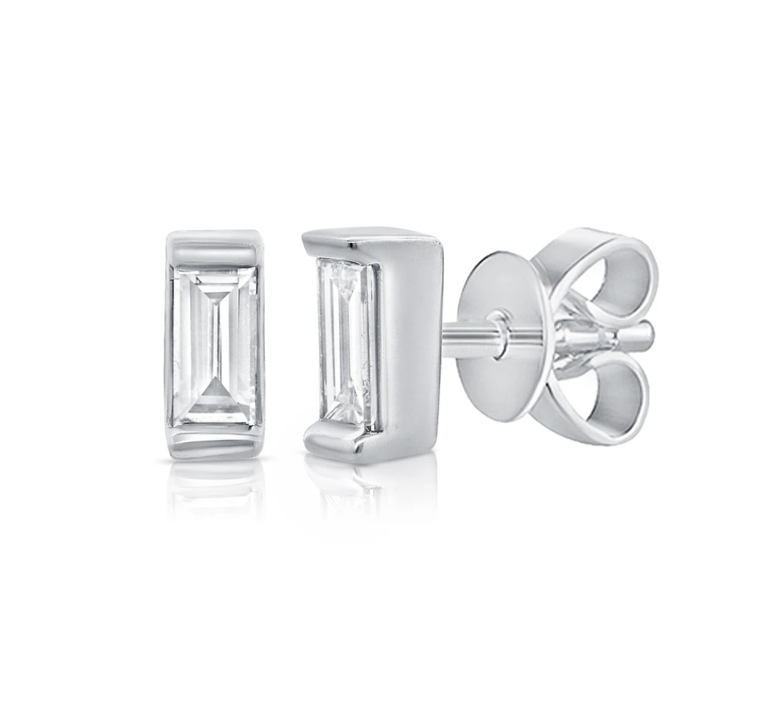 RingWraps Lina Baguette Bar Studs in White Gold