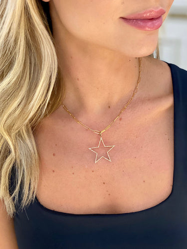 Estelle Paperclip Chain Necklace w/ Removable Diamond Star Pendant