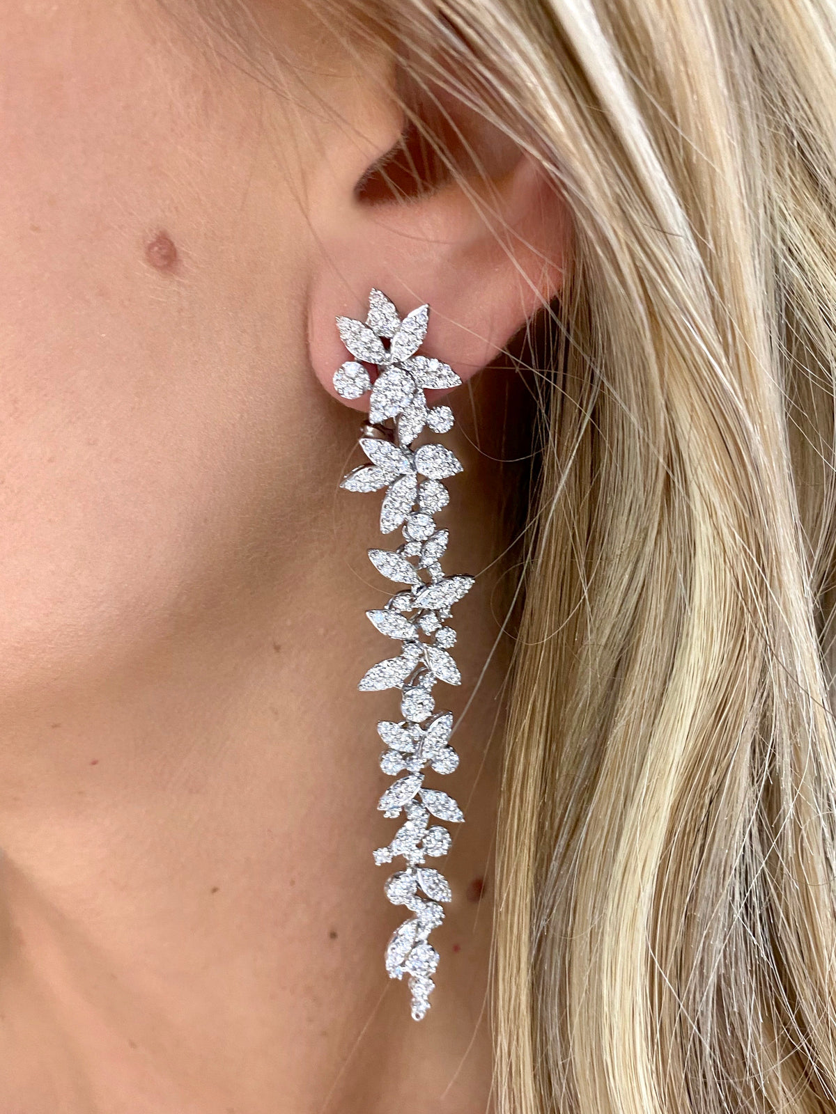 Princess Bride Diamond Flower Drop Earrings