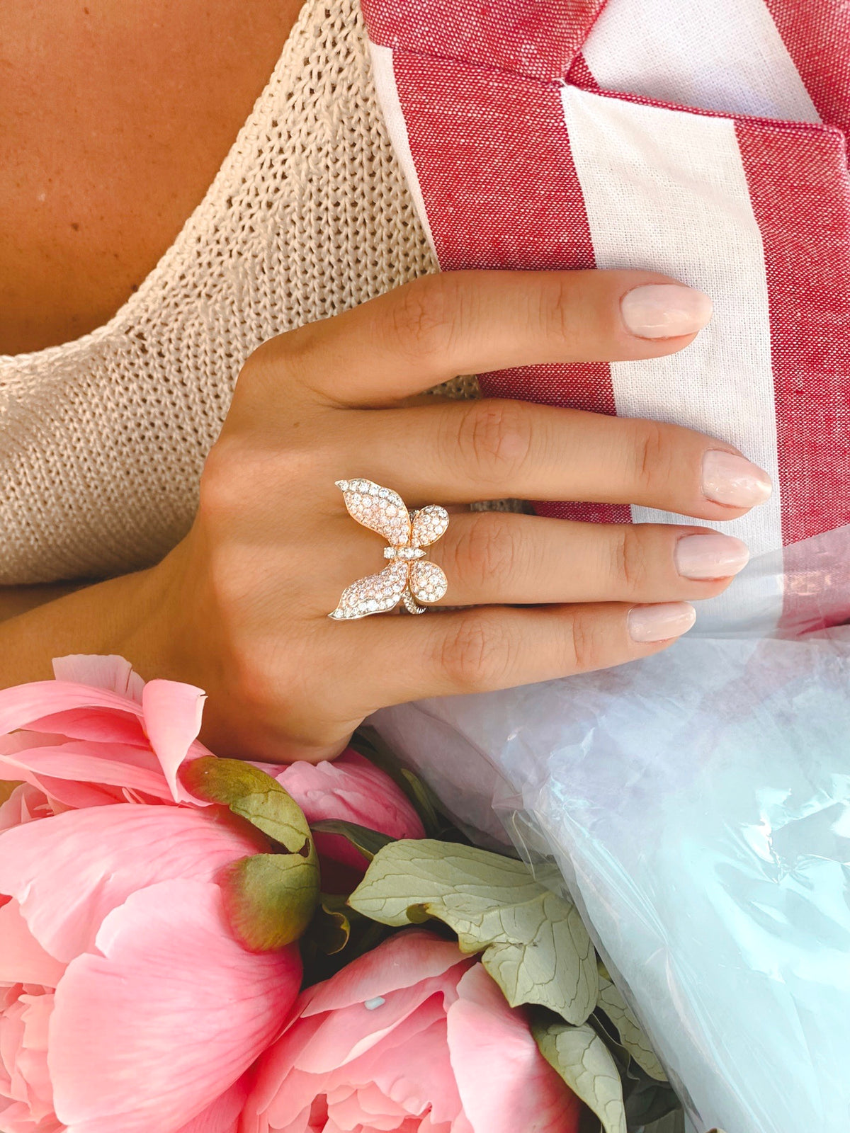 Mariposa Argyle Pink & White Diamond Platinum Ring
