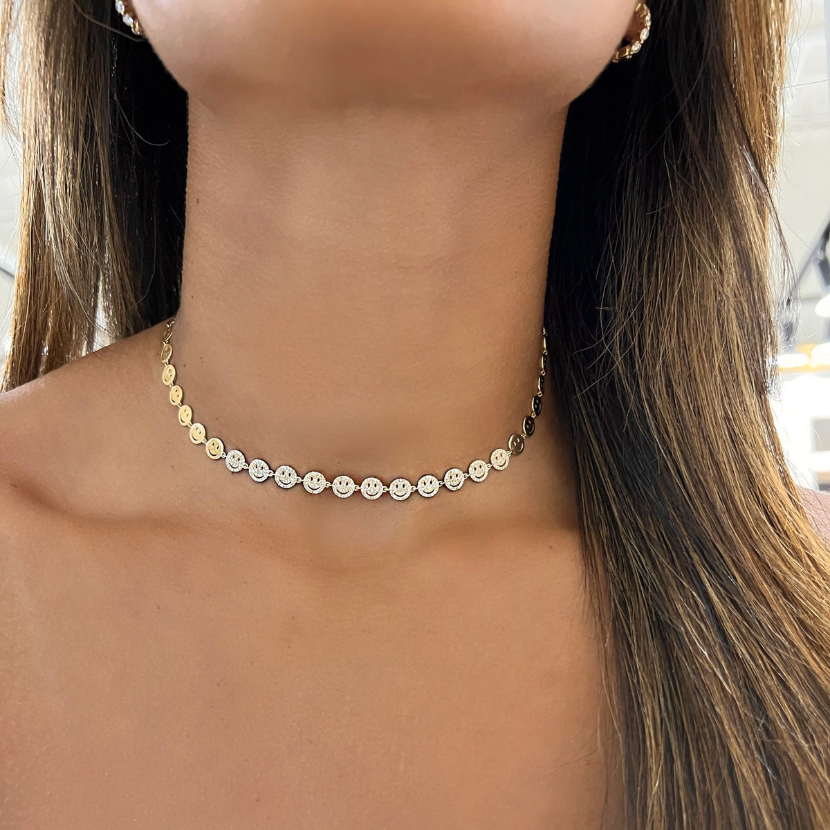 Little Drew Smiley Pave Diamond Adjustable Necklace