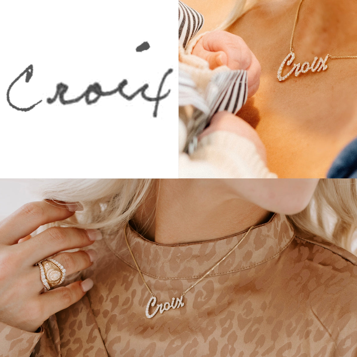 Custom Handwritten Diamond Name Necklace "Croix"