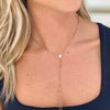 Blakely Adjustable Necklace with Sliding Diamond Rondel on model in YG