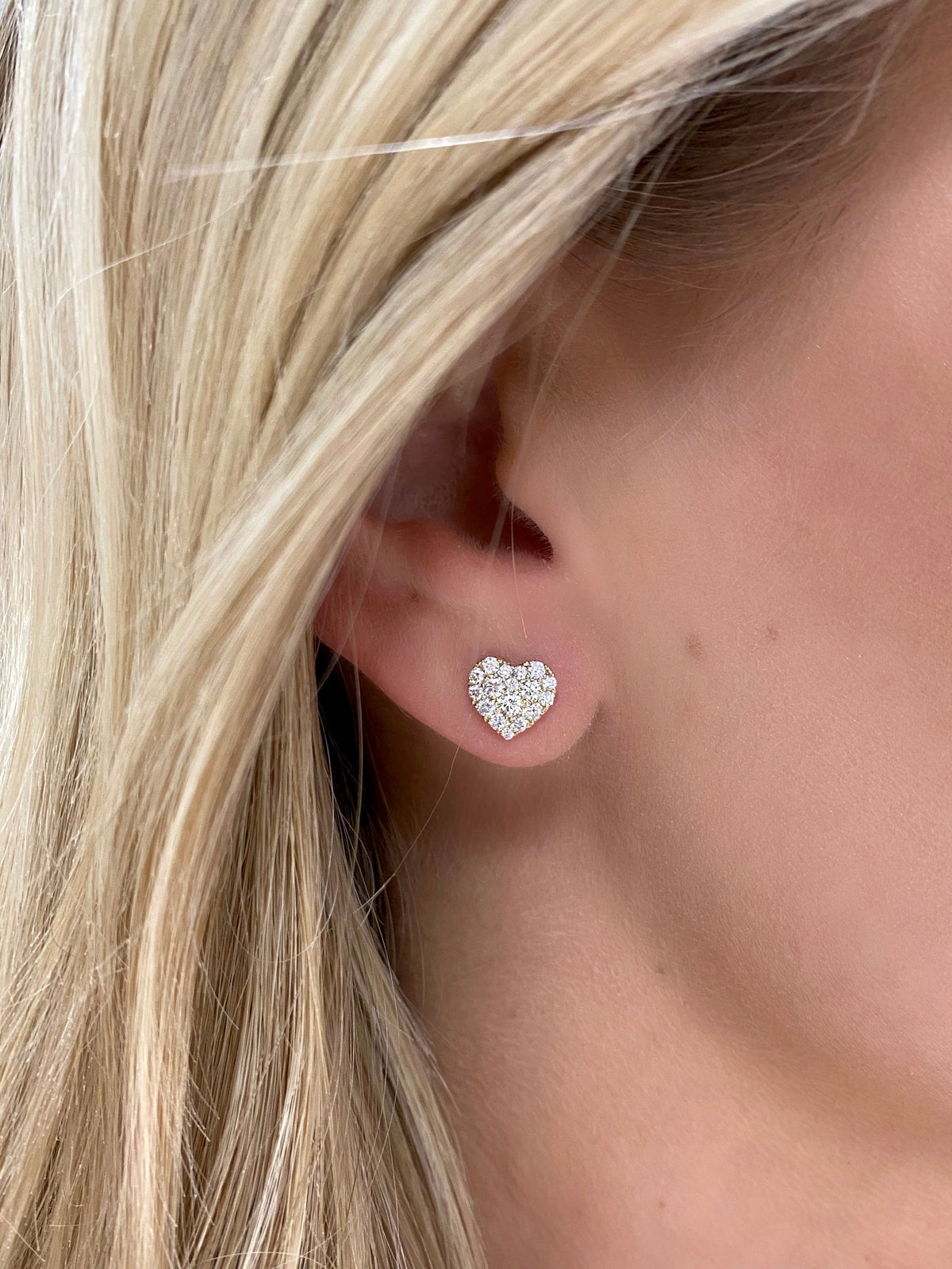 "Love You More" Tiny Diamond Heart Stud Earrings